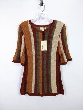 The Korner Womens Striped Crochet Knit Sweater Top Multicolor Size S / M